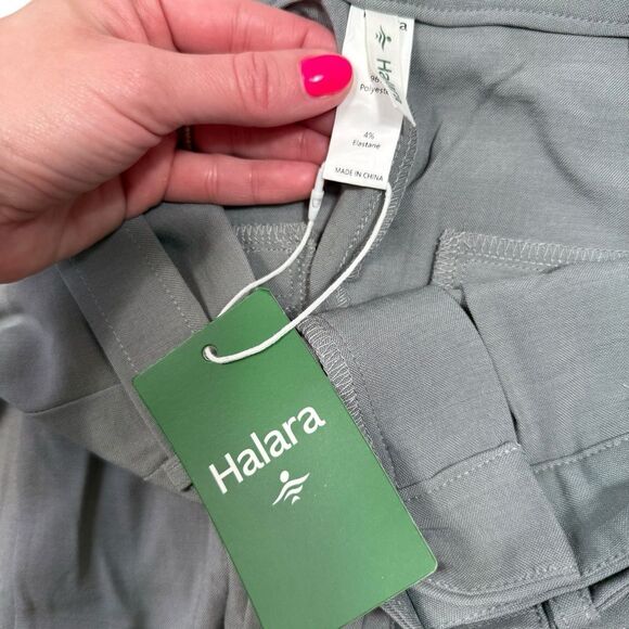 Halara Grey High Waisted Wide Leg Belted Ankle Trouser Dress Pants - Picture 7 of 10